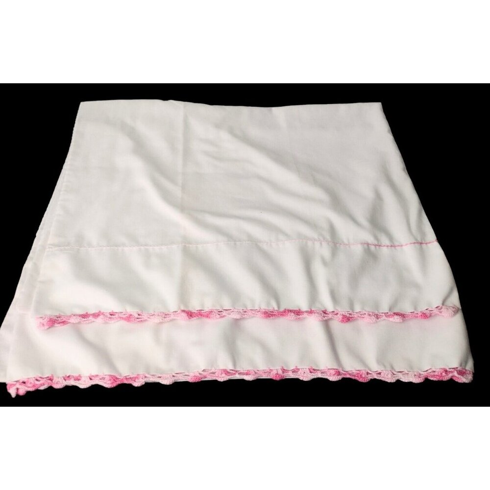 Pair Vtg K-Mart No Iron Crotchet Edge Standard Pillowcases USA Ombre Pink READ